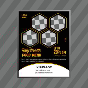 Fast Food Flyer Design Template cooking, cafe, and restaurant menu, food ordering, junk food. Pizza, Burger, French fries menu template design vector