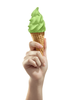 A woman hand holding Ice cream scoop on cone, transparent background png