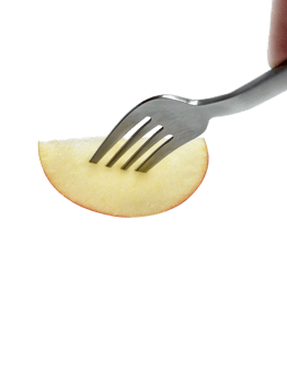 Apple fruit in fork, transparent background png