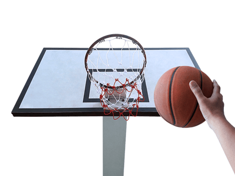 a man play basketball. Low angle view of basketball hoop, transparent background png