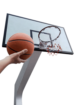 a man play basketball. Low angle view of basketball hoop, transparent background png