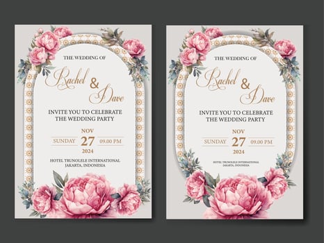 wedding invitation cards with flowers and peonies vector