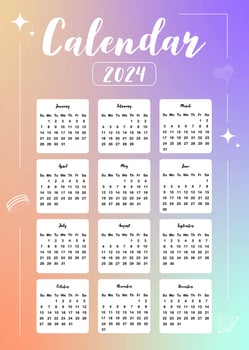 2024 table calendar year.week start on sunday with gradient style that use for vertical digital and printable A4 A5 size vector