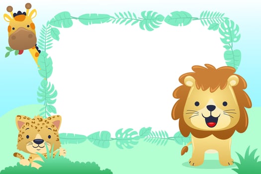Cartoon funny wild animals with blank sign. Vector illustration