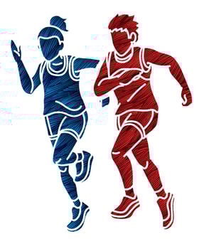 Boy and Girl Running Together Cartoon Sport Graphic Vector