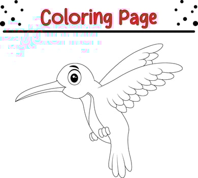 Cute Hummingbird coloring page. black and white vector illustration for a coloring book.