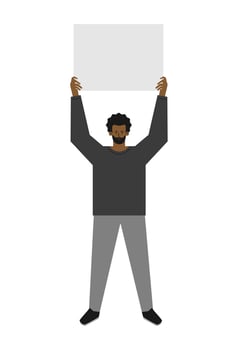 Vector isolated flat concept. Single picket and strike of african american man. Fight for human rights and stop racism and violence from police. Cartoon character. Black guy demands justice