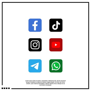 social media icon facebook, twitter, instagram, tik tok, whatapps, youtube, telegram vector