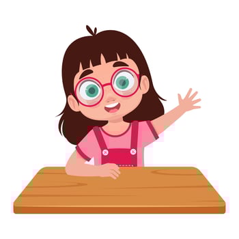 The girl raises her hand to answer vector