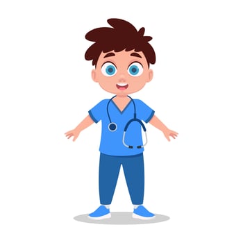 Cute doctor with stethoscope on white background vector