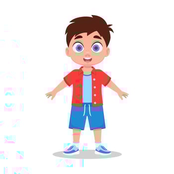 Vector cute happy boy in shorts and t-shirt