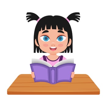 Vector happy girl studying