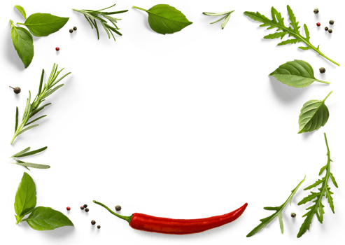 frame border PNG Food design element. Spices and herbs with real transparent shadow on transparent background. Variety of spices and mediterranean herbs.