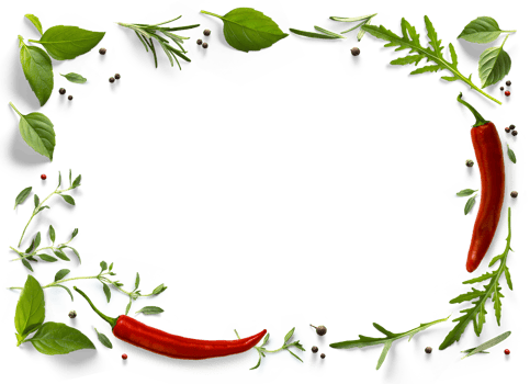 frame border PNG Food design element. Spices and herbs with real transparent shadow on transparent background. Variety of spices and mediterranean herbs.