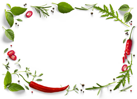 culinary frame, border PNG Food design element. Spices and herbs with real transparent shadow on transparent background. Variety of spices and mediterranean herbs.