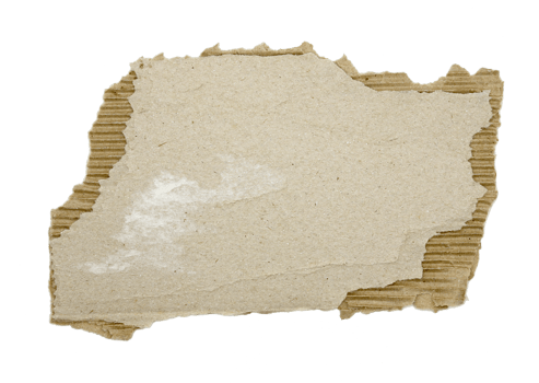A sheet of corrugated paper is torn into pieces on transparent background png file
