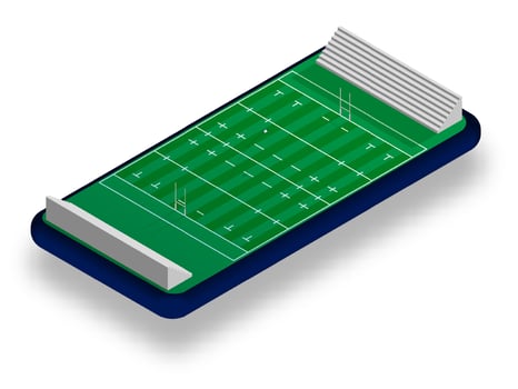 sports rugby court with gates and ball on smartphone screen. Online games, modern technologies in sports and entertainment industry. Ismetric vector