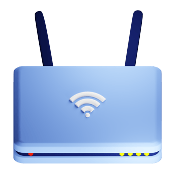 3D rendering of modern wireless wifi router top view. Transmission of communication signal in apartment and office network. Realistic PNG illustration isolated on transparent background