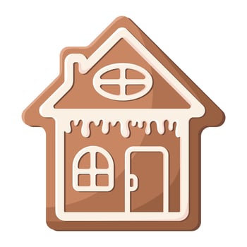 Gingerbread cookies. Winter homemade sweet in shape of house. Cartoon Vector illustration