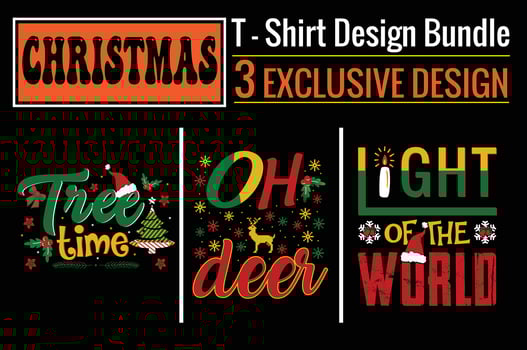 Light of the world, Oh deer, Tree time, Christmas T-shirt Design  Bundle. Ready to print for apparel, poster, and illustration. Modern, simple, lettering. vector