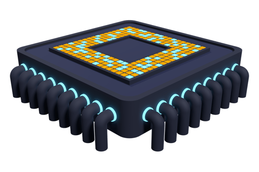 3D artificial intelligence chip concept. Artificial intelligence concept. Futuristic microchip processor. 3D render illustration png