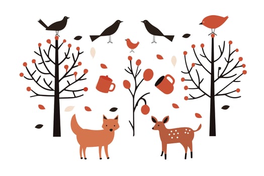Cute flat style animal and nature illustration vector
