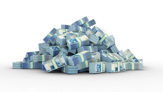Big pile of bundles of 1000 Nigerian naira notes notes. 3d rendering of stacks of cash png