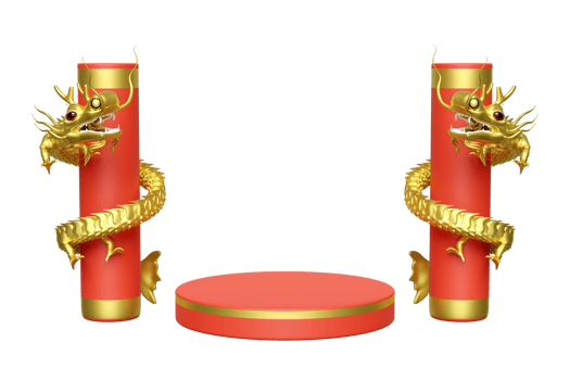 3d chinese new year 2024 with cylinder stage podium empty isolated. 3d render illustration png