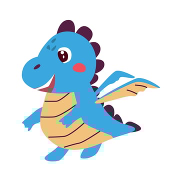 cute blue dragon, baby animal character. vector