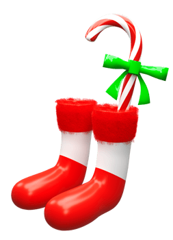 3D rendering of santa, christmas sock with candy png