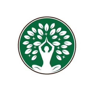 Yoga logo design stock. human meditation in lotus flower vector illustration