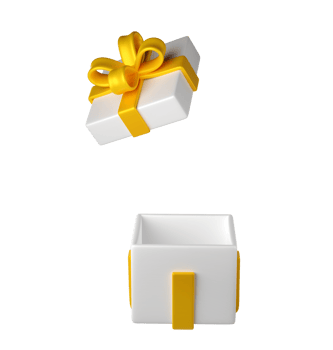 3d white open christmas gift box icon with golden ribbon bow transparent background. Render modern holiday. Realistic icon for present, birthday or wedding banner png