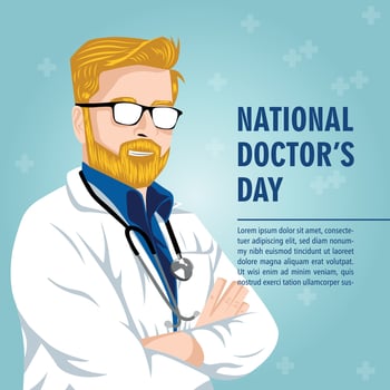 Profile doctor with phonendos smiling, illustration on vector blue background