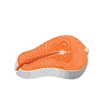 Vector illustration, raw salmon steak, isolated white background.