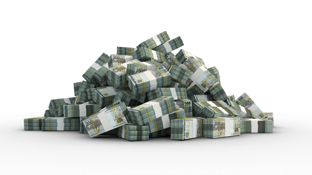 Big pile of bundles of Brazilian real notes. 3d rendering of stacks of cash png