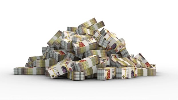 Big pile of bundles of 200 Egyptian pound notes. 3d rendering of stacks of cash png