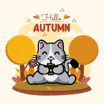 Cute cat in autumn season vector