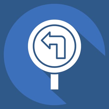 Icon Turn Left Ahead. related to Road Sign symbol. long shadow style. simple design editable. simple illustration vector