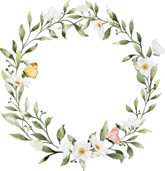 Watercolor wreath with flowers leaves and butterflies png