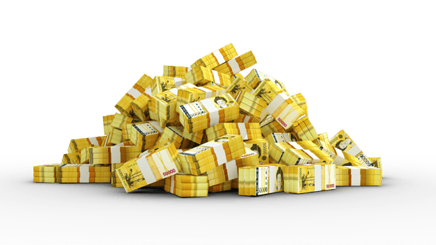 Big pile of bundles of 50000 south Korean won notes. 3d rendering of stacks of cash png
