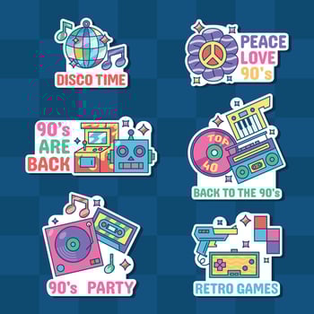 Stickers Of Nineties Era Vibes vector