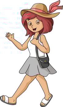 Cute girl cartoon in summer hat and bag vector