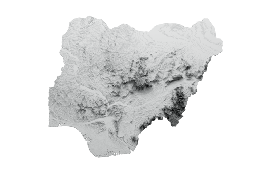 Nigeria Map Flag Shaded relief Color Height map  3d illustration png