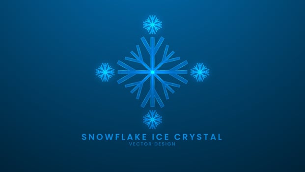 Weather winter. Snowflake ice crystals in the weather forecast. Vector illustration with light effect and neon