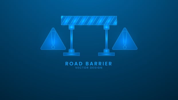 Road barrier construction with stripes. Vector illustration with light effect and neon