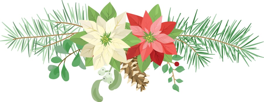 christmas element decoration with poinsettia vector