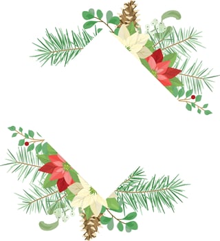 Christmas frame template with poinsettia leaf wreath. vector