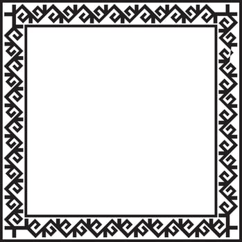 Vector black monochrome square Kazakh national ornament. Ethnic pattern of the peoples of the Great Steppe, .Mongols, Kyrgyz, Kalmyks, Buryats. Square frame border