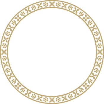 Vector round golden Indian national ornament. Ethnic plant circle, border. Frame, flower ring. Poppies and leaves