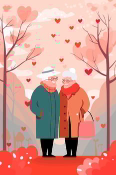 Old Couple Valentines Day Love Flat Art vector